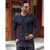 COOFANDY Men’s Knit Polo Shirts Casual Collared Long Sleeve Sweater Polos(Striped-navy Blue)