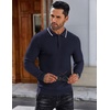 COOFANDY Men’s Knit Polo Shirts Casual Collared Long Sleeve Sweater Polos(Striped-navy Blue)