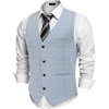 COOFANDY Men’s Casual Business Vests Lightweight Waistcoat Slim Fit Suit Vest(Plaid Vest-light Blue)