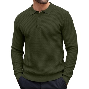 COOFANDY Men’s Knit Polo Shirts Casual Collared Long Sleeve Sweater Polos(Army Green)
