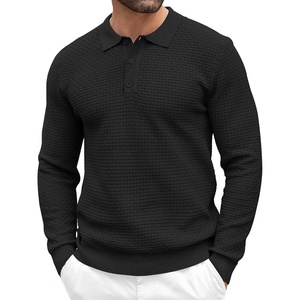 COOFANDY Men’s Knit Polo Shirts Casual Collared Long Sleeve Sweater Polos(Black)