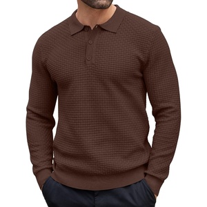COOFANDY Men’s Knit Polo Shirts Casual Collared Long Sleeve Sweater Polos(Brown)