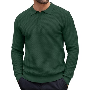 COOFANDY Men’s Knit Polo Shirts Casual Collared Long Sleeve Sweater Polos(Green)