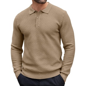 COOFANDY Men’s Knit Polo Shirts Casual Collared Long Sleeve Sweater Polos(Khaki)