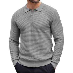 COOFANDY Men’s Knit Polo Shirts Casual Collared Long Sleeve Sweater Polos(Light Grey)