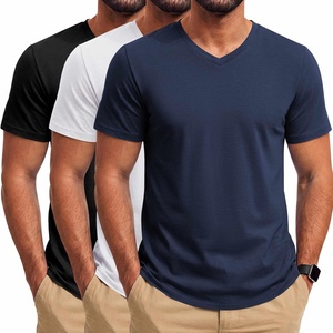 COOFANDY Mens T Shirts Short Sleeve V Neck T-Shirt Casual Plain Basic Tee(Black/ White/ Midnight Blue)