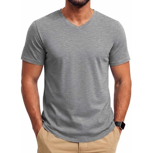 COOFANDY Mens T Shirts Short Sleeve V Neck T-Shirt Casual Plain Basic Tee(Light Gray)