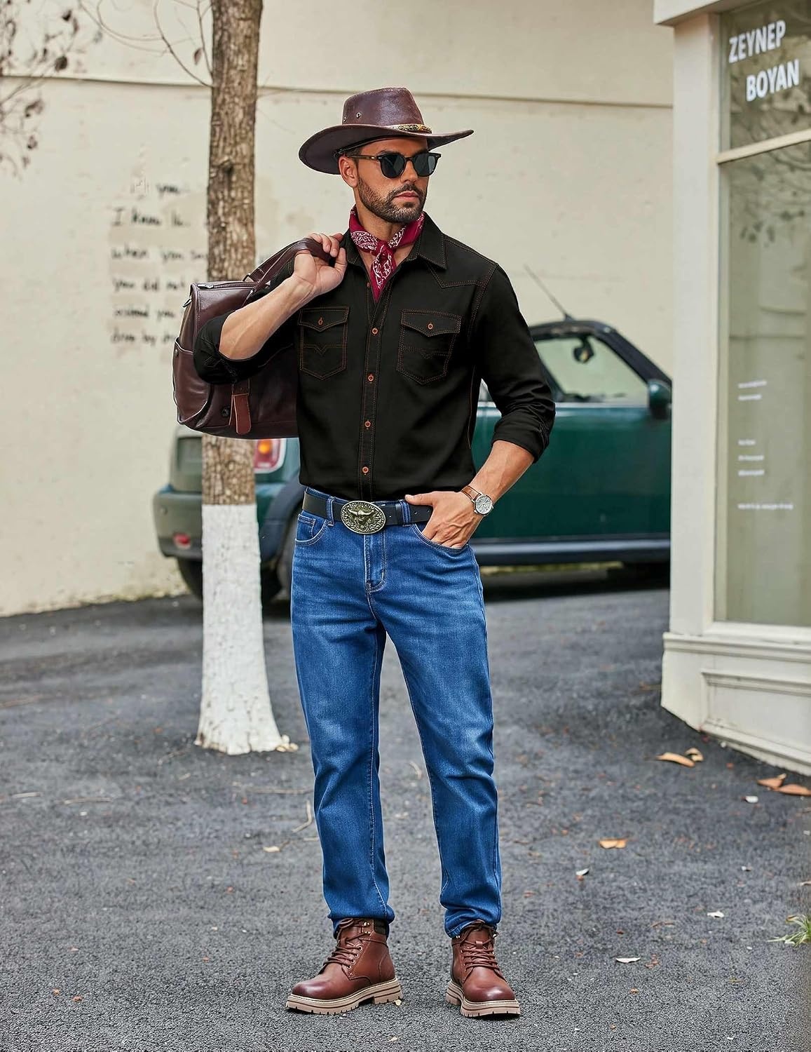 image:imageCOOFANDY Men Western Cowboy Shirt Casual Button Down Work Shirt with PocketBlack