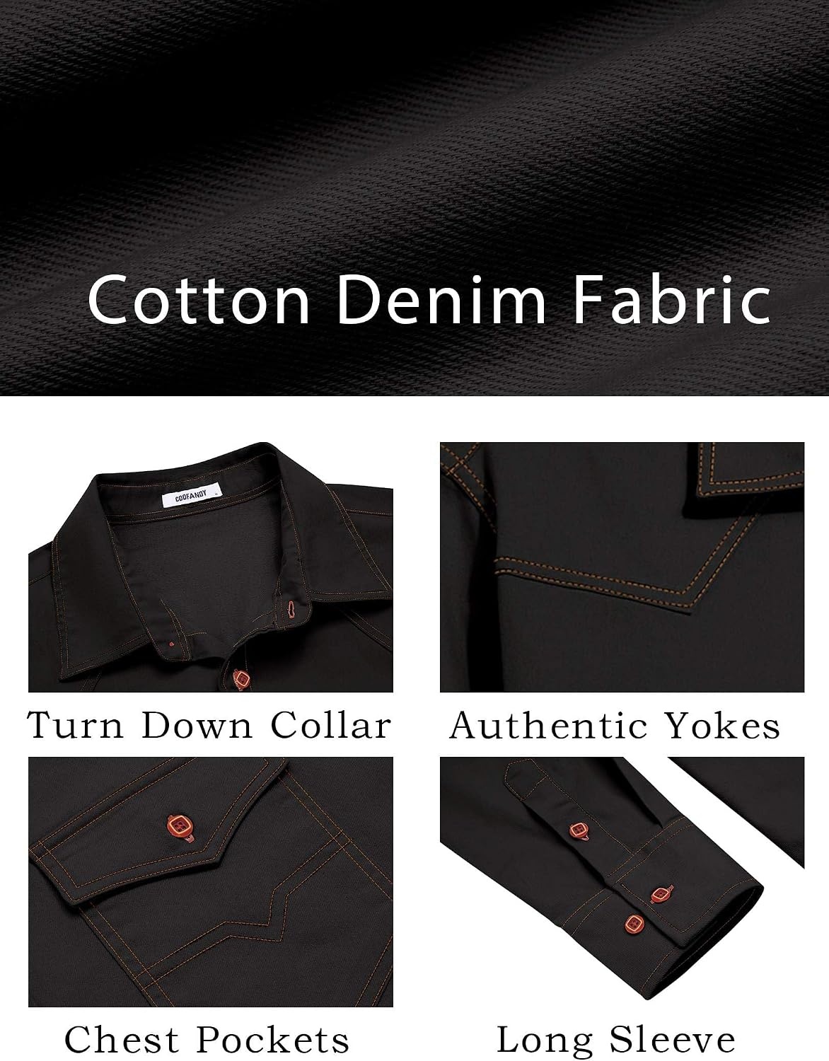 image:imageCOOFANDY Men Western Cowboy Shirt Casual Button Down Work Shirt with PocketBlack