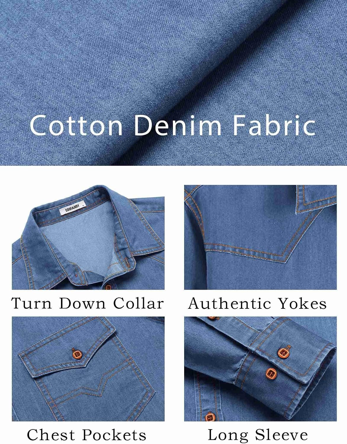 image:imageCOOFANDY Men Western Cowboy Shirt Casual Button Down Work Shirt with PocketBlue