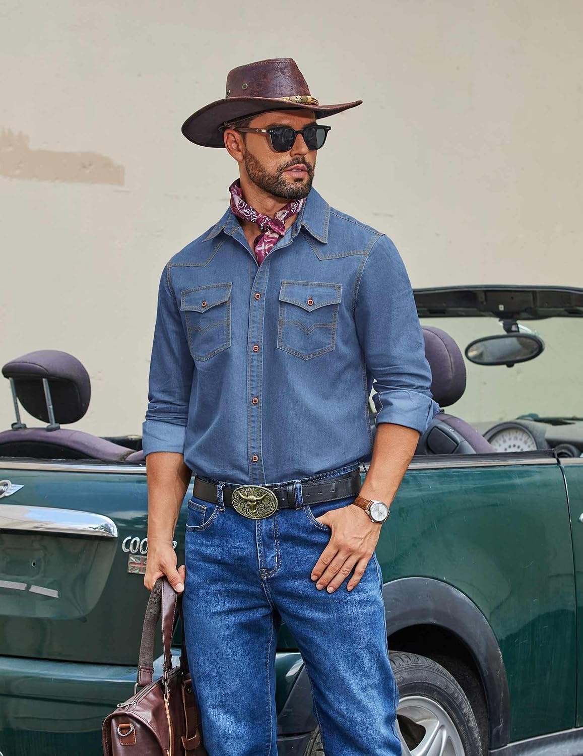 image:imageCOOFANDY Men Western Cowboy Shirt Casual Button Down Work Shirt with PocketBlue
