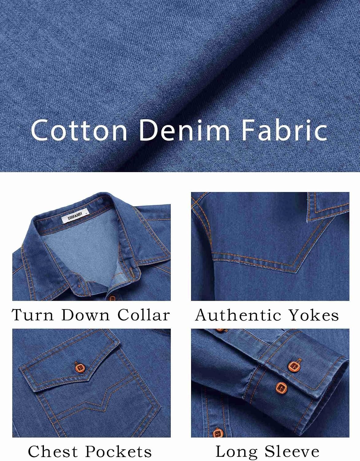 image:imageCOOFANDY Men Western Cowboy Shirt Casual Button Down Work Shirt with PocketDeep Blue