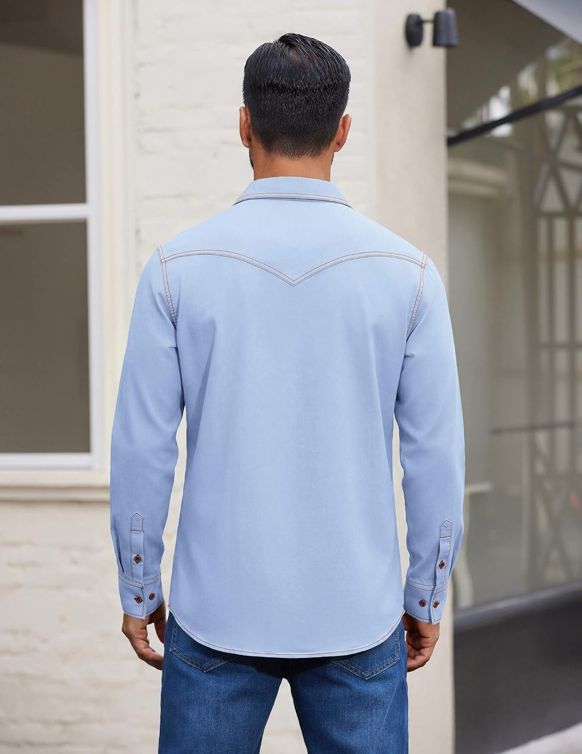 image:imageCOOFANDY Men Western Cowboy Shirt Casual Button Down Work Shirt with PocketLight Blue