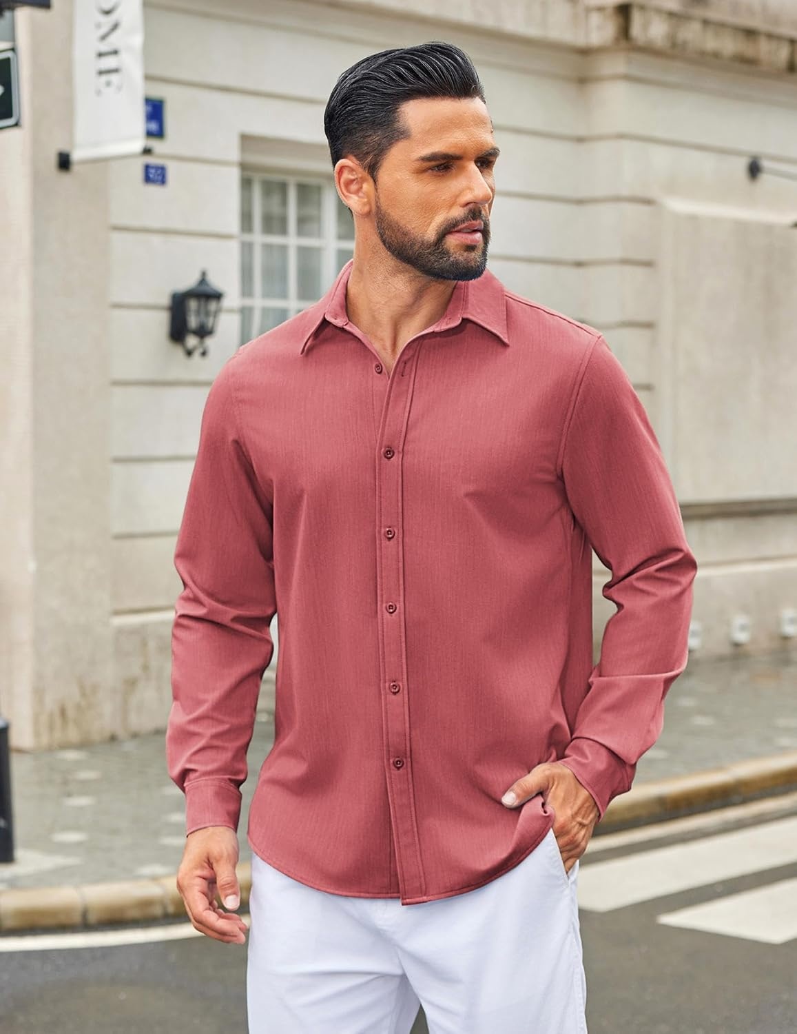 image:imageCOOFANDY Mens Casual Button Down Long Sleeve Untucked Denim Dress ShirtRed