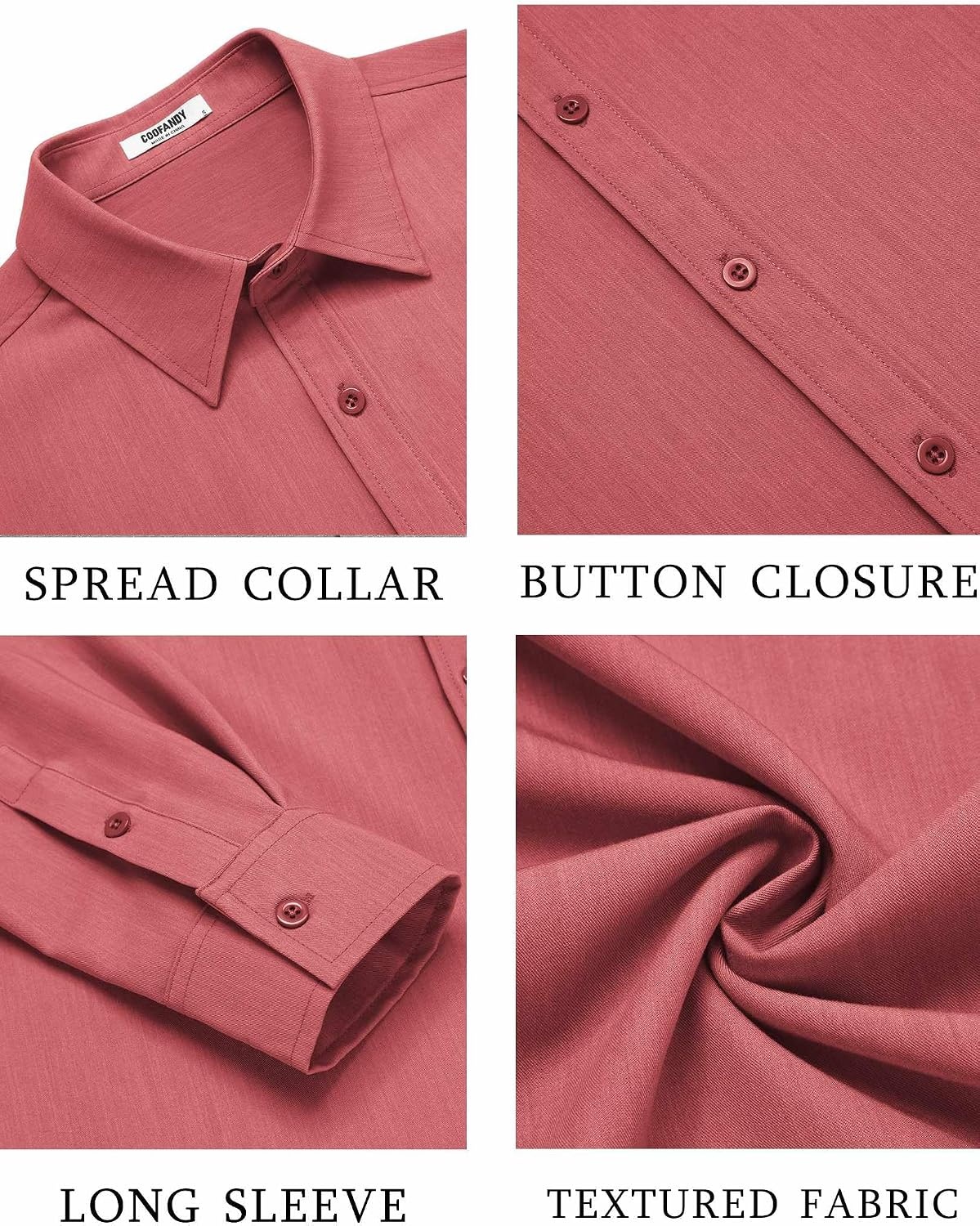 image:imageCOOFANDY Mens Casual Button Down Long Sleeve Untucked Denim Dress ShirtRed
