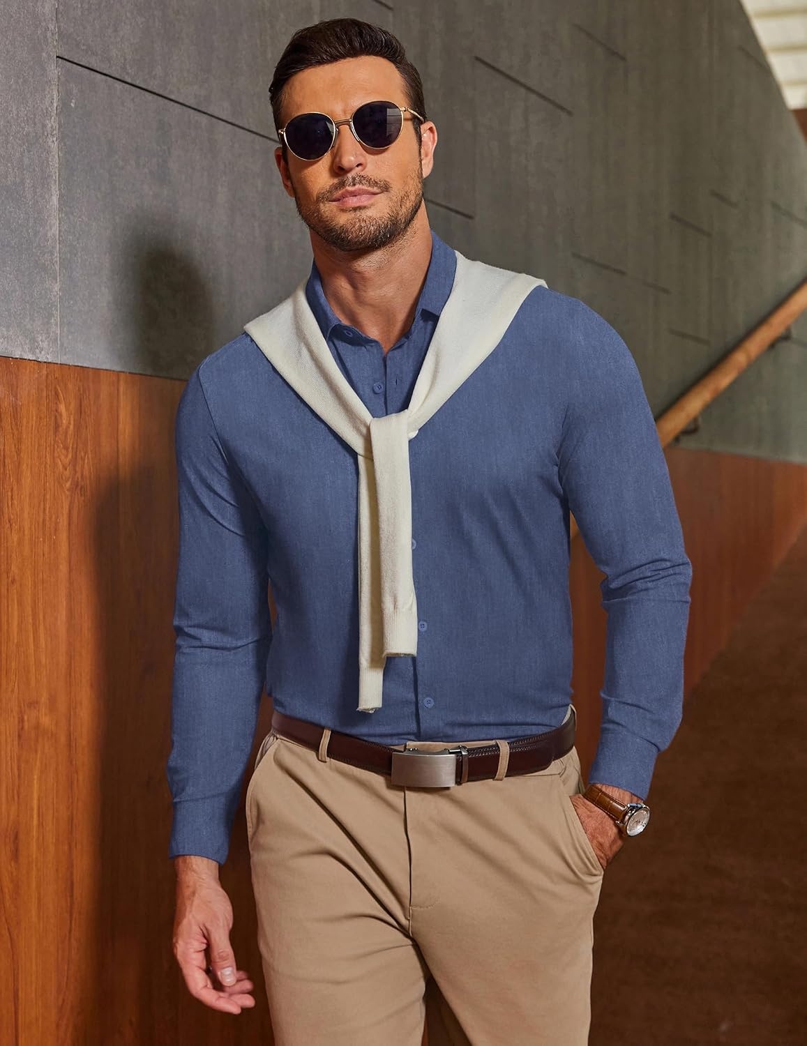 image:imageCOOFANDY Mens Casual Button Down Shirts Long Sleeve Vintage Denim ShirtSky Blue