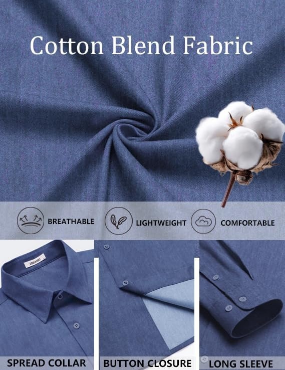 image:imageCOOFANDY Mens Casual Button Down Shirts Long Sleeve Vintage Denim ShirtSky Blue