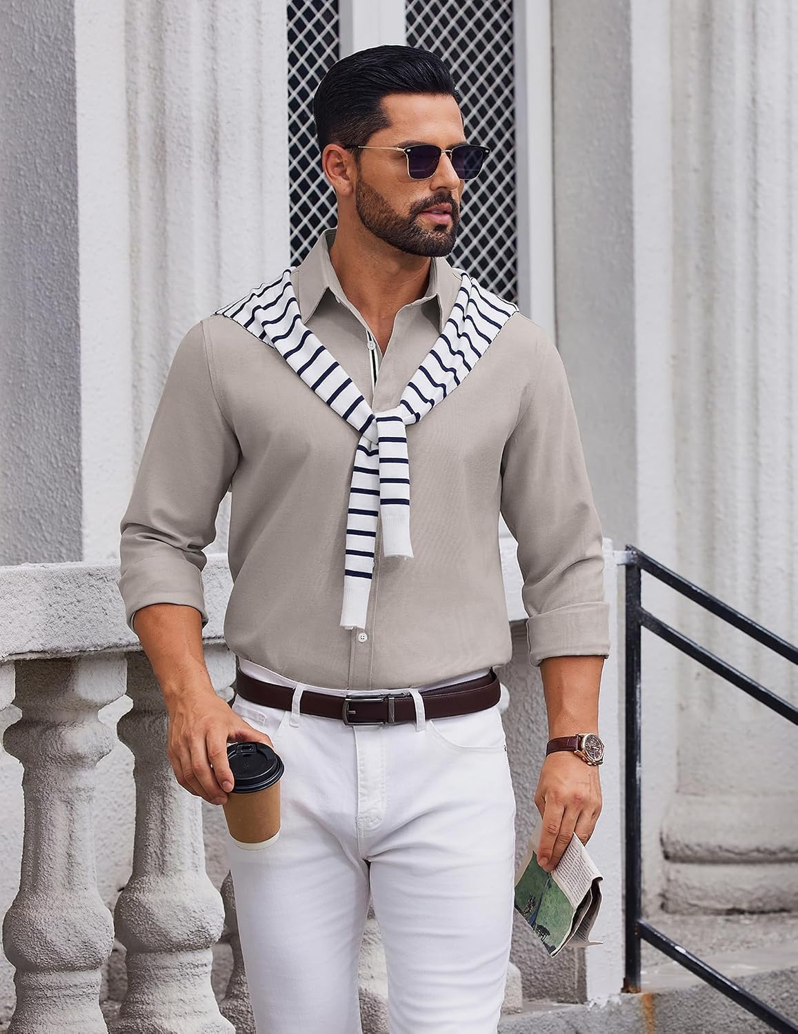 image:imageCOOFANDY Mens Oxford Shirt Long Sleeve Casual Button Down Dress ShirtKhaki
