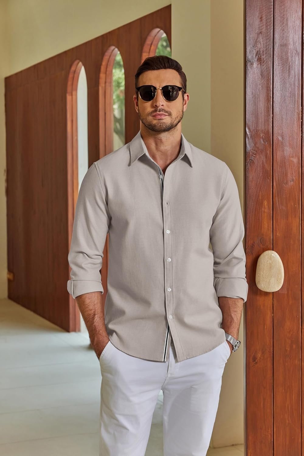 image:imageCOOFANDY Mens Oxford Shirt Long Sleeve Casual Button Down Dress ShirtKhaki