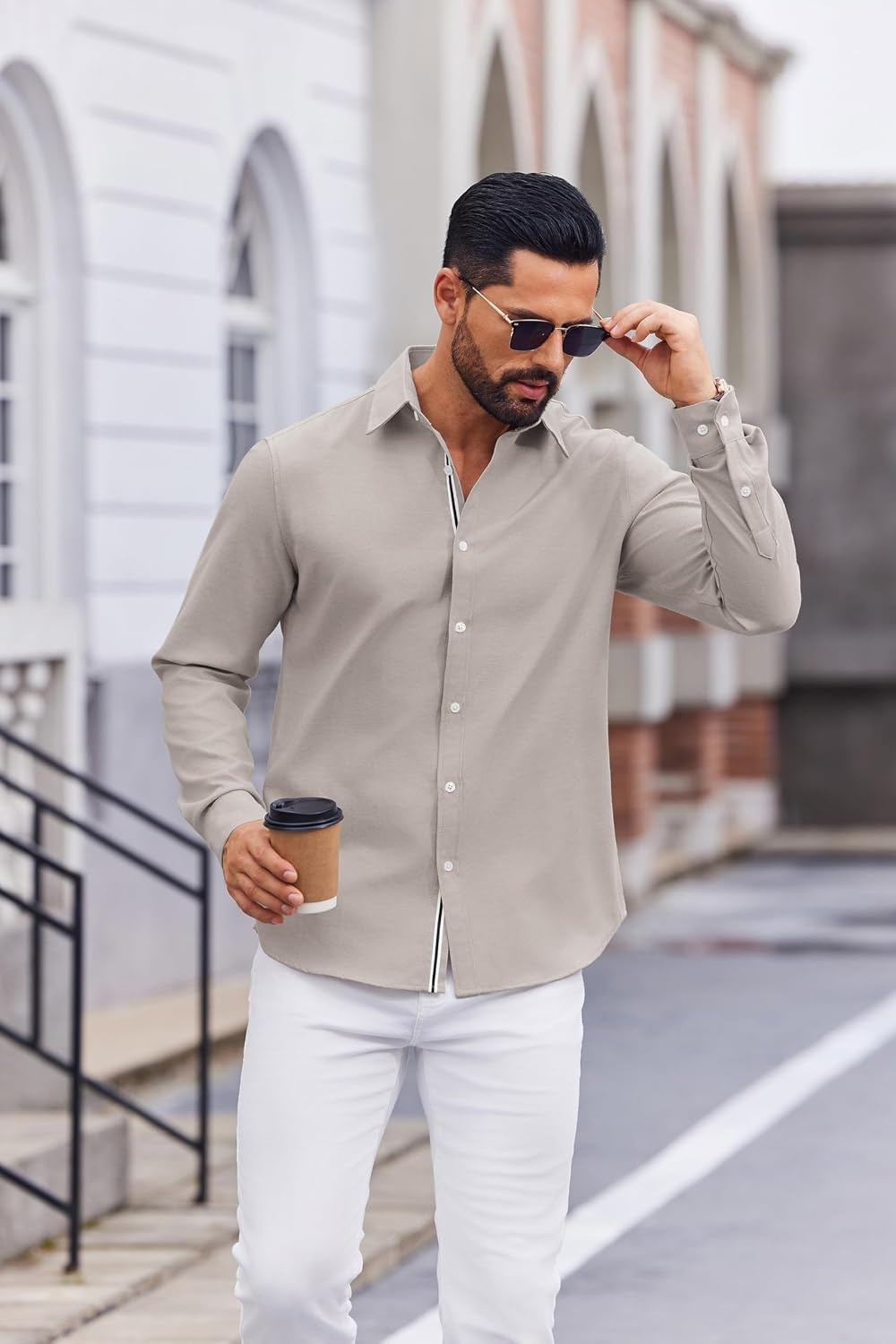 image:imageCOOFANDY Mens Oxford Shirt Long Sleeve Casual Button Down Dress ShirtKhaki