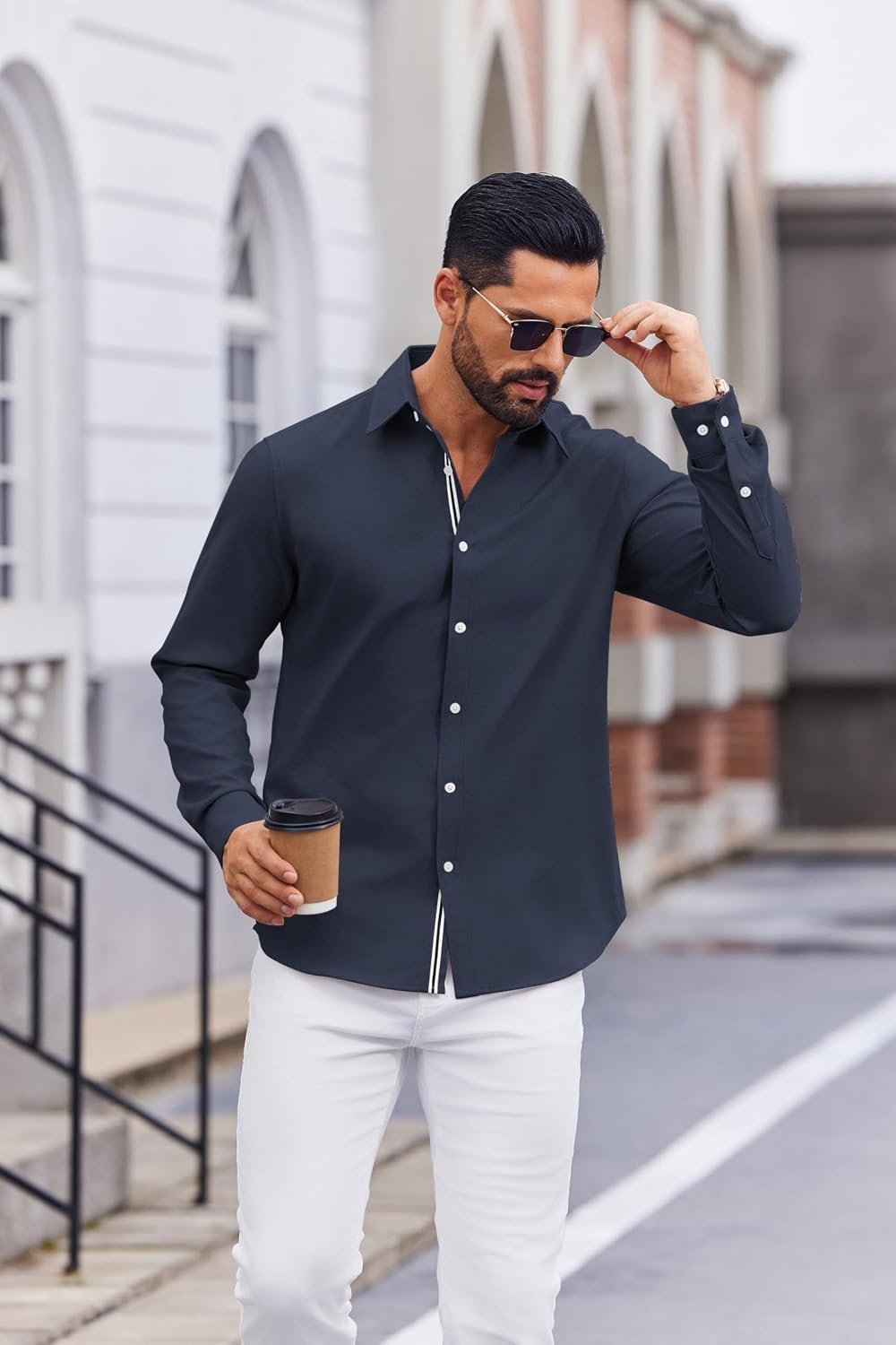 image:imageCOOFANDY Mens Oxford Shirt Long Sleeve Casual Button Down Dress ShirtNavy Blue