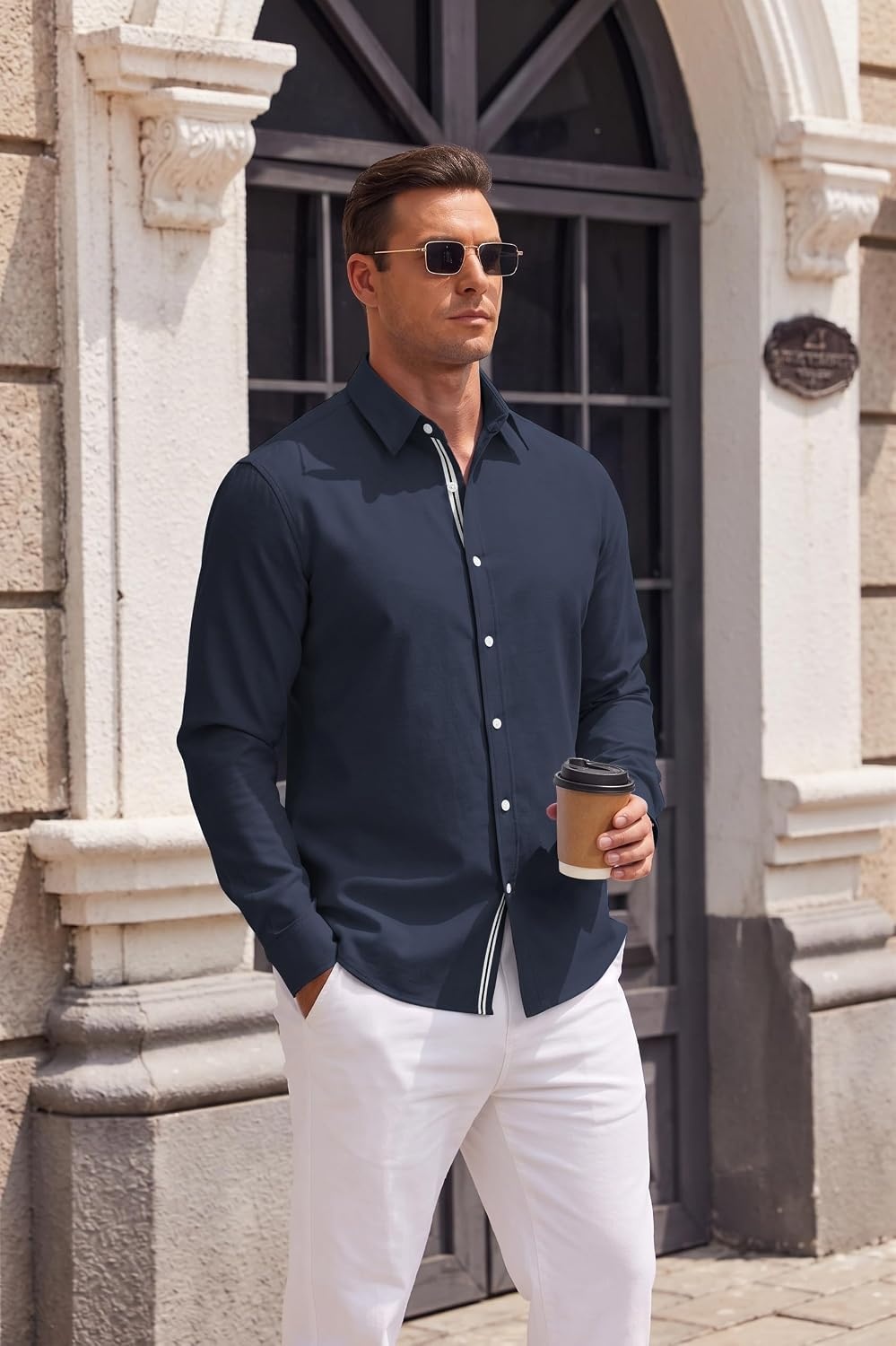 image:imageCOOFANDY Mens Oxford Shirt Long Sleeve Casual Button Down Dress ShirtNavy Blue