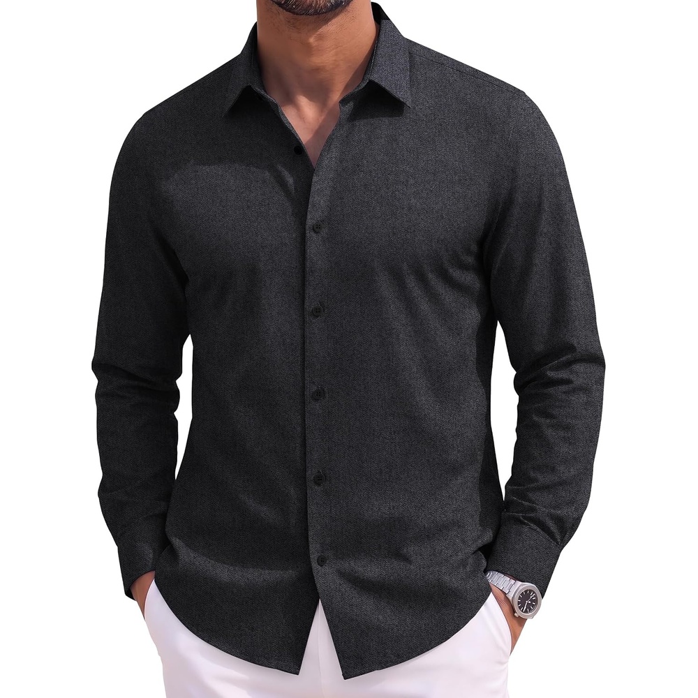 image:imageCOOFANDY Mens Casual Button Down Shirts Long Sleeve Vintage Denim ShirtDark Greytextured