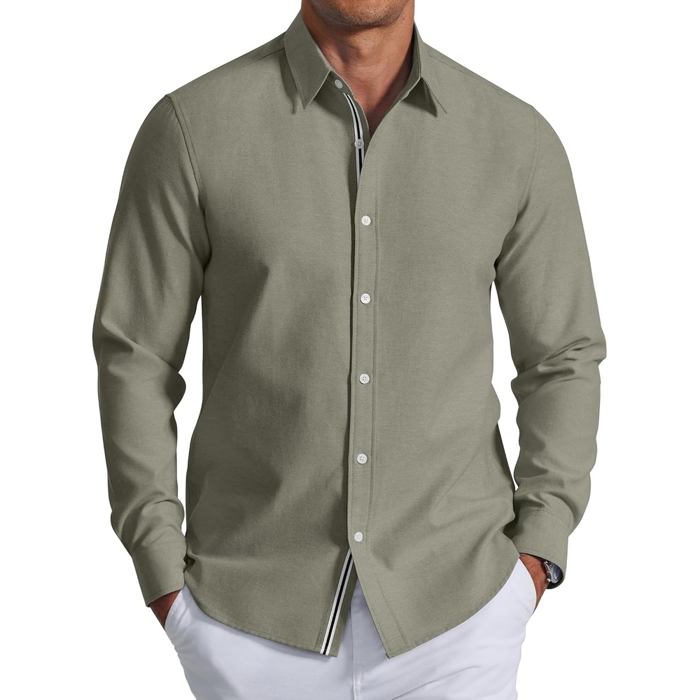 image:imageCOOFANDY Mens Oxford Shirt Long Sleeve Casual Button Down Dress ShirtArmy Green