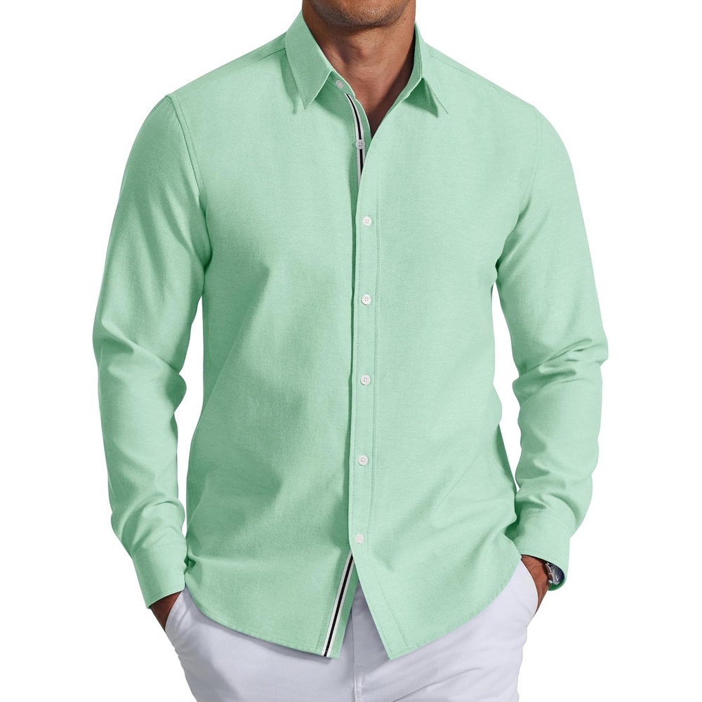 image:imageCOOFANDY Mens Oxford Shirt Long Sleeve Casual Button Down Dress ShirtIce Green