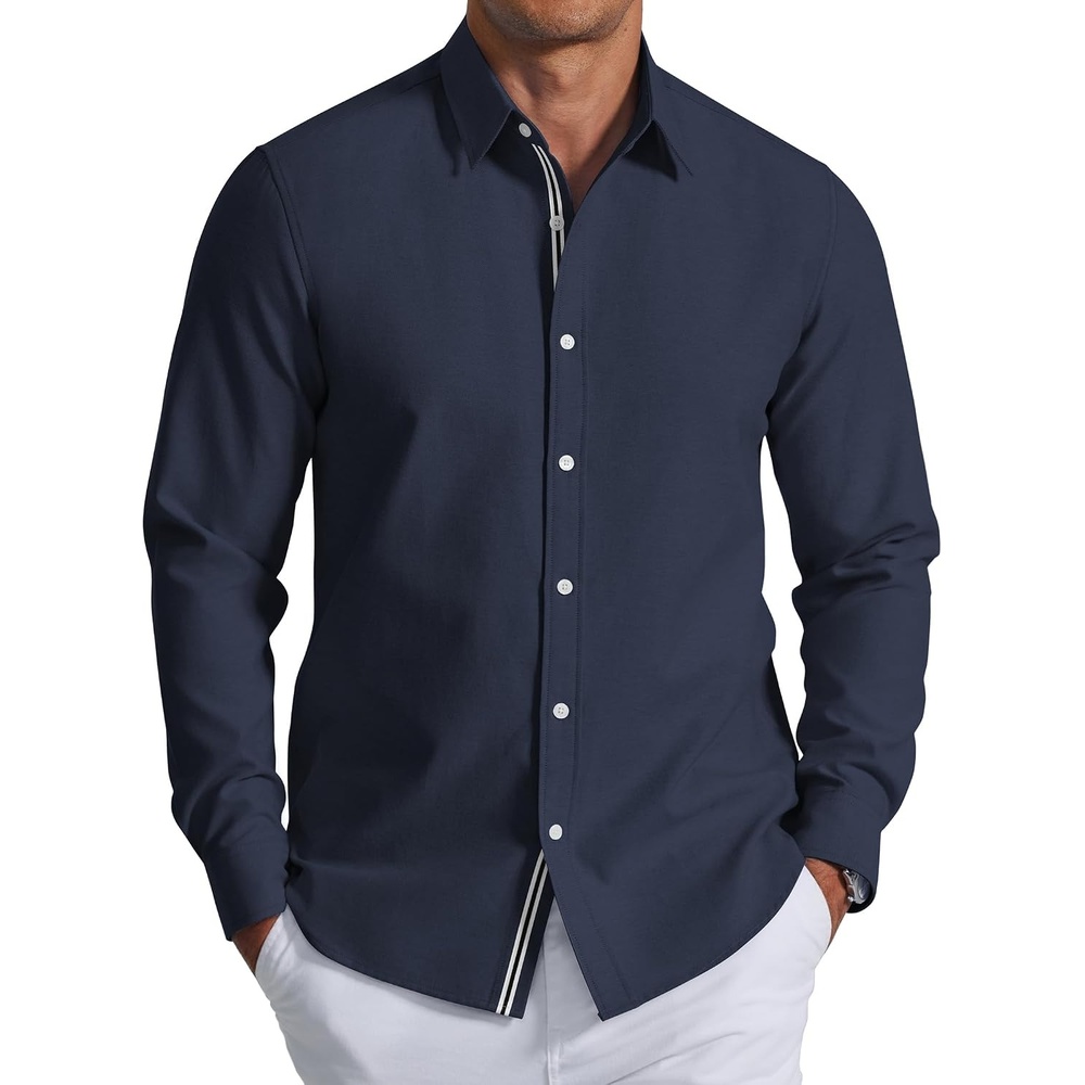 image:imageCOOFANDY Mens Oxford Shirt Long Sleeve Casual Button Down Dress ShirtNavy Blue
