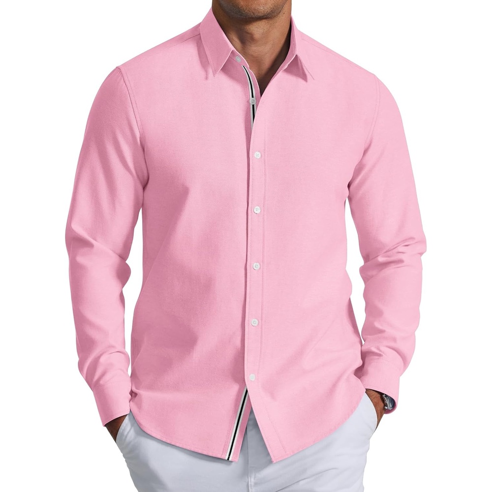 image:imageCOOFANDY Mens Oxford Shirt Long Sleeve Casual Button Down Dress ShirtPink