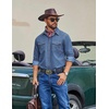 COOFANDY Men Western Cowboy Shirt Casual Button Down Work Shirt with Pocket(Blue)