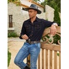 COOFANDY Men Western Cowboy Shirt Casual Button Down Work Shirt with Pocket(Navy Blue)
