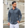 COOFANDY Men’s Casual Button Down Long Sleeve Untucked Denim Dress Shirt(Dark Blue)