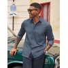 COOFANDY Men’s Casual Button Down Long Sleeve Untucked Denim Dress Shirt(Dark Blue)