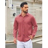 COOFANDY Men’s Casual Button Down Long Sleeve Untucked Denim Dress Shirt(Red)