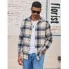 COOFANDY Mens Lightweight Flannel Shirt Long Sleeve Plaid Shirt with Pocket(Khaki &Blue)