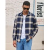 COOFANDY Mens Lightweight Flannel Shirt Long Sleeve Plaid Shirt with Pocket(Navy Blue & Khaki)