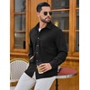 COOFANDY Men’s Waffle Button Down Shirt Casual Long Sleeve Corduroy Shirts(All Black)
