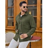 COOFANDY Men’s Waffle Button Down Shirt Casual Long Sleeve Corduroy Shirts(Army Green)