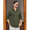 COOFANDY Men’s Waffle Button Down Shirt Casual Long Sleeve Corduroy Shirts(Army Green)
