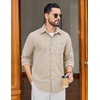 COOFANDY Men’s Waffle Button Down Shirt Casual Long Sleeve Corduroy Shirts(Beige)