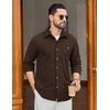 COOFANDY Men’s Waffle Button Down Shirt Casual Long Sleeve Corduroy Shirts(Brown)