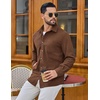 COOFANDY Men’s Waffle Button Down Shirt Casual Long Sleeve Corduroy Shirts(Caramel)