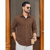COOFANDY Men’s Waffle Button Down Shirt Casual Long Sleeve Corduroy Shirts(Caramel)