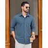 COOFANDY Men’s Waffle Button Down Shirt Casual Long Sleeve Corduroy Shirts(Dark Blue)