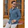 COOFANDY Men’s Waffle Button Down Shirt Casual Long Sleeve Corduroy Shirts(Dark Blue)
