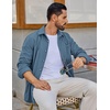 COOFANDY Men’s Waffle Button Down Shirt Casual Long Sleeve Corduroy Shirts(Dark Blue)