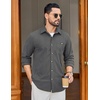 COOFANDY Men’s Waffle Button Down Shirt Casual Long Sleeve Corduroy Shirts(Dark Grey)