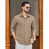 COOFANDY Men’s Waffle Button Down Shirt Casual Long Sleeve Corduroy Shirts(Khaki)